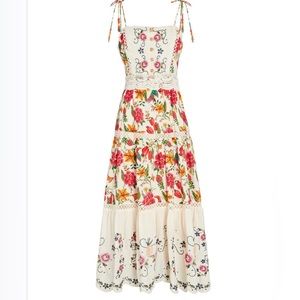 FARM Rio Toucans Garden Embroidered Midi Dress L